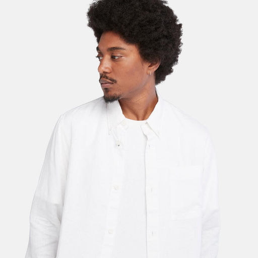 Мужская рубашка Timberland Shirt Linen Pocket белая  фото 3