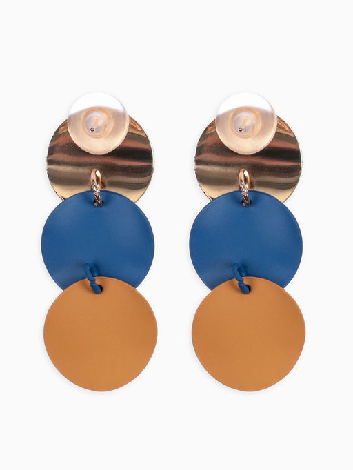 Серьги металл Азелия выгнутые круги, цвет бежево-синий в золоте