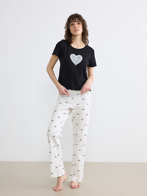 Bisiklet Yaka Bask?l? Kad?n Pijama Tak?m