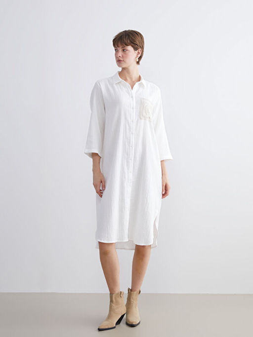 Dokulu Kro?e Detayl? G?mlek Elbise