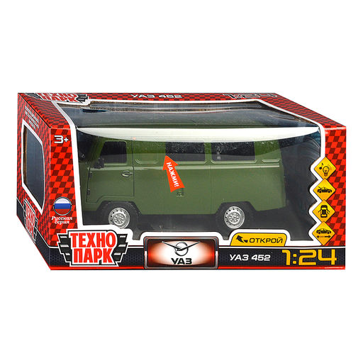 Машина металл UAZ УАЗ 452, 18,5 см, (свет-звук, двер. люк, баг,зеленый) инерц., в коробке