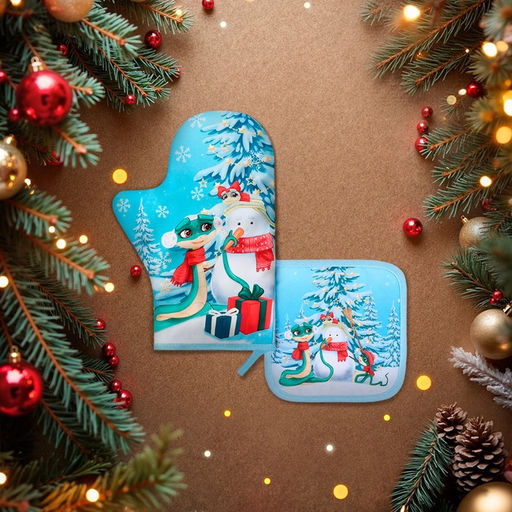 Набор кухонный «Доляна» Christmas story: прихватка 17×17 см, варежка-прихватка 20×28 см, 35% хлопок