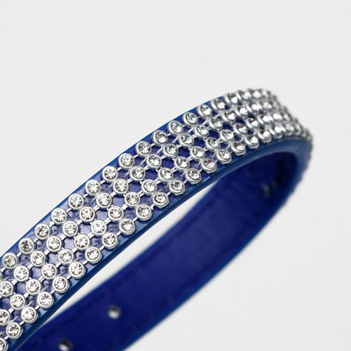 Ошейник со стразами в 4 ряда и стразы на пряжке, 38 х 1,5 см, ОШ 26-33, синий - Пижон фото 5