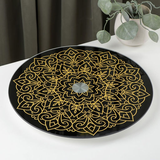 Подставка для торта вращающаяся Magistro Восток, d=32 см, стекло, чёрная  фото 6