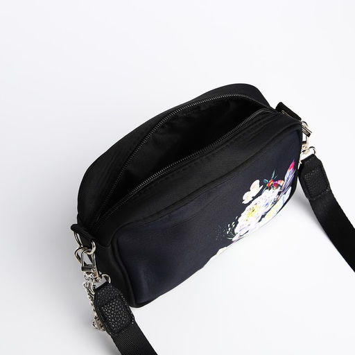 Сумка молодёжная текстильная Цветы, 19*14*6 см, черный - Nazamok фото 6