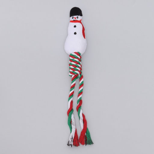 Игрушка пищащая, мягкая для собак Снеговик с канатом, 32 см - Пижон фото 3