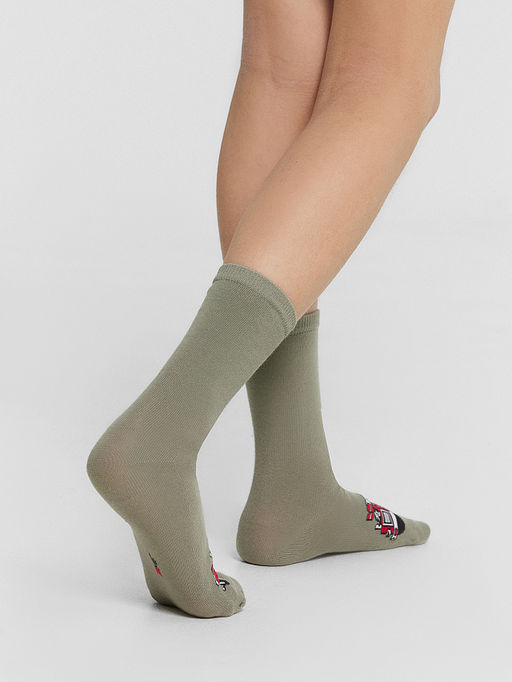 Цена за 5 пар! Носки детские оливковые с рисунком пожарной машины - Mark formelle фото 3