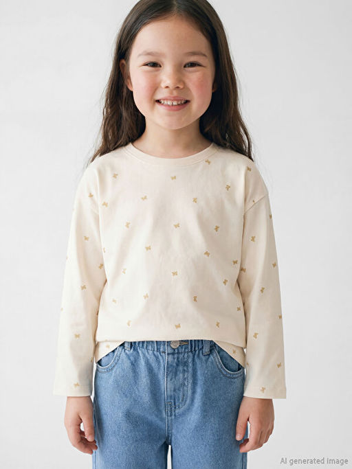 Uzun Kollu Desenli K?z ?ocuk Ti??rt