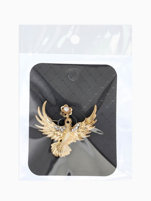 Брошь "Калибри с цветком", цвет белый в золоте