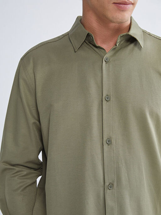 ?nden D??me Kapamal? D?z Uzun Kollu Erkek G?mlek