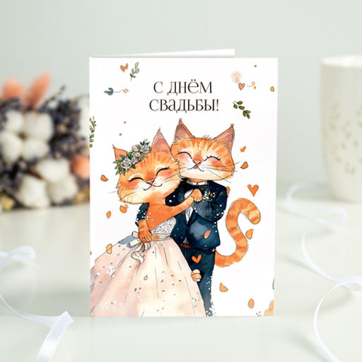 Открытка 4 шоколадки "С днём свадьбы (котики)"