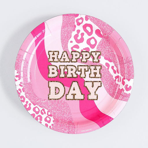 Цена за 10 шт. Тарелка бумажная Happy Birthday, фуксия, 18 см - Страна карнавалия фото 2