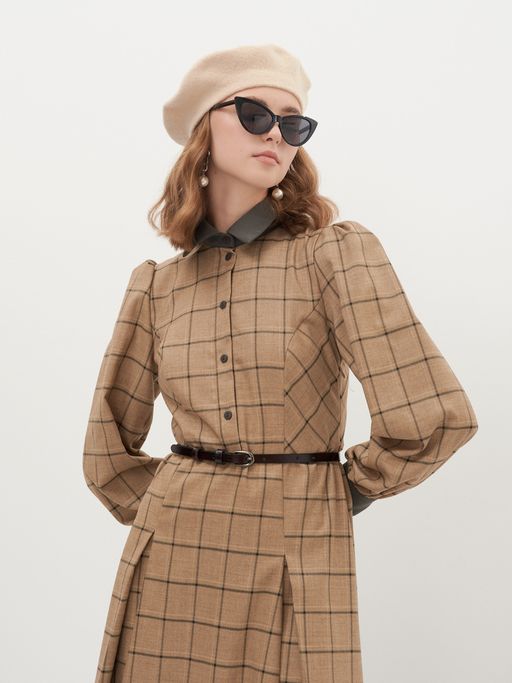 Платье с контрастным воротником и поясом - Tantino фото 3