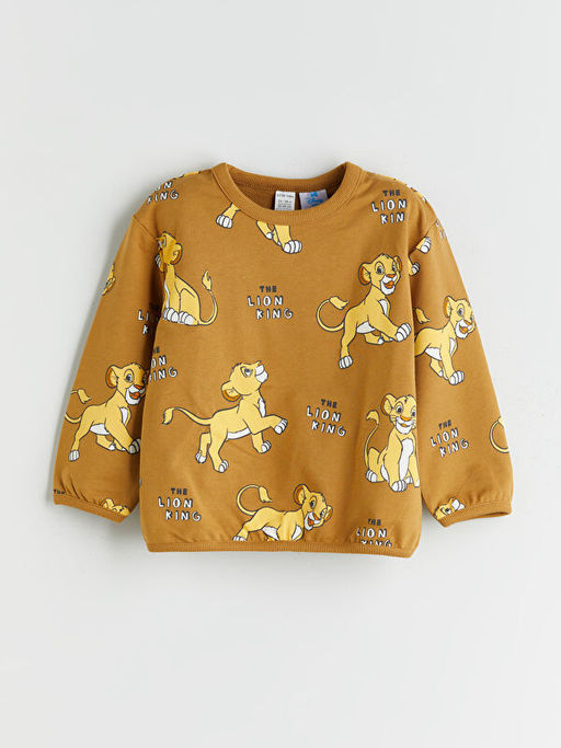 Bisiklet Yaka Aslan Kral Bask?l? Erkek ?ocuk Sweatshirt
