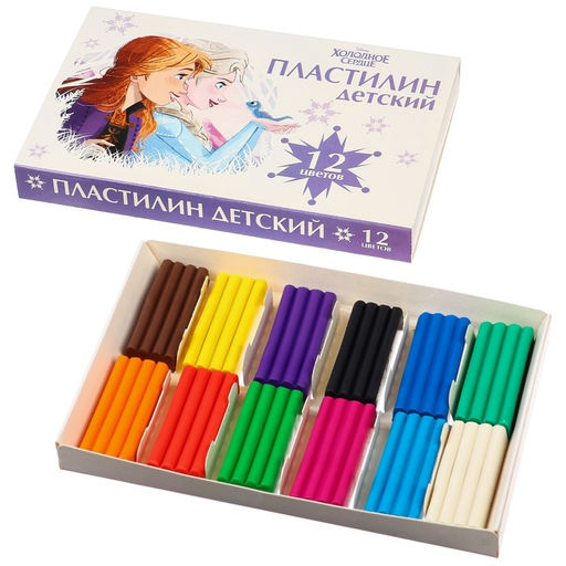 Цена за 2 шт. Пластилин «Детский», 12 цветов, 180 г, Холодное сердце