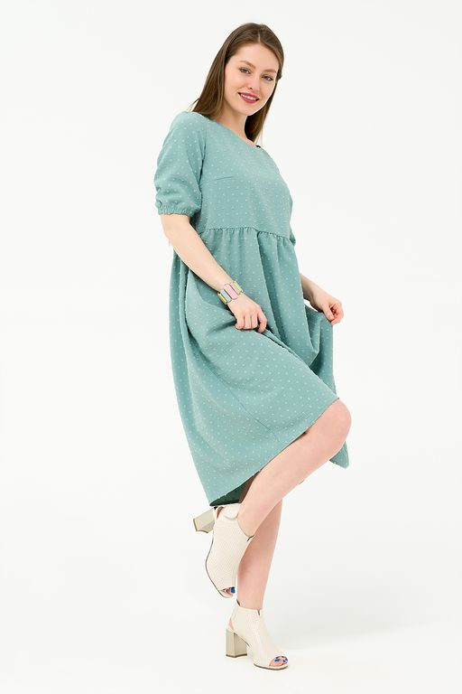 Платье со сборкой мятное