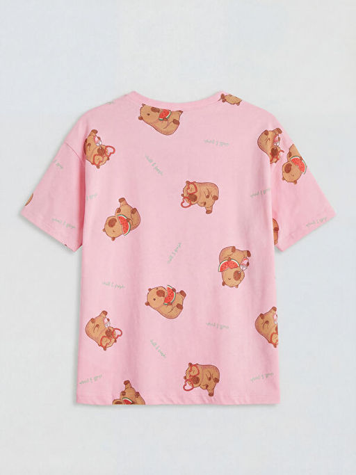 Bask?l? K?z ?ocuk ?ortlu Pijama Tak?m?