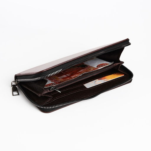 Портмоне мужское на молнии, отдел для купюр, для карт, для монет, цвет коричневый - Simaland фото 4