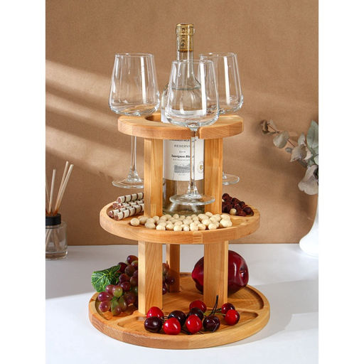Менажница Adelica, 3-х ярусная с подставкой для вина, d=30×1.8 см, d=26×1.8 см, d=20×1.8 см, дерево берёза, в подарочной коробке