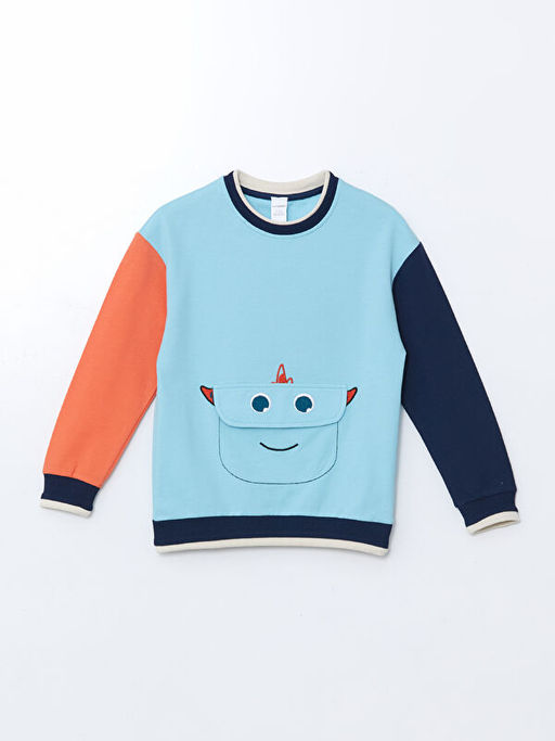 Bisiklet Yaka Bask?l? Erkek ?ocuk Sweatshirt