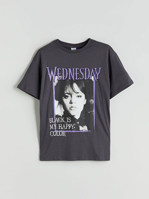 Bisiklet Yaka Wednesday Bask?l? K?z ?ocuk Ti??rt