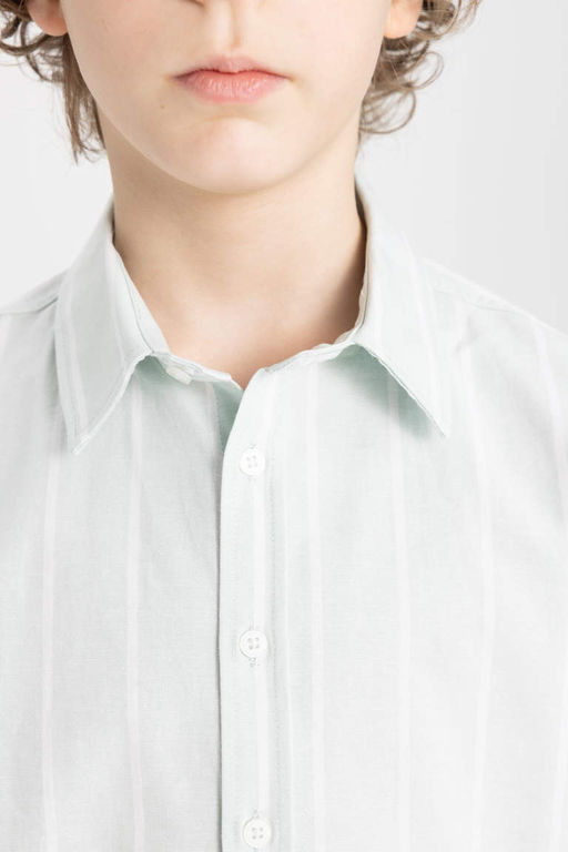 Оксфордская рубашка с длинным рукавом для мальчиков с воротником-поло - Defacto фото 5