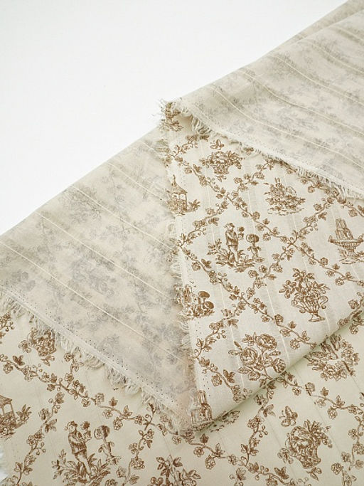 Фактурный хлопок с мережкой-полосой Летний прованс цв.коричневый, ш.1.45м, хл-100%, 90гр/м.кв - Купава фото 4