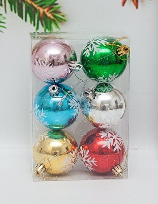 Набор шаров D=6см, 6шт. (BA061) "снежинки", в пвх упаковке