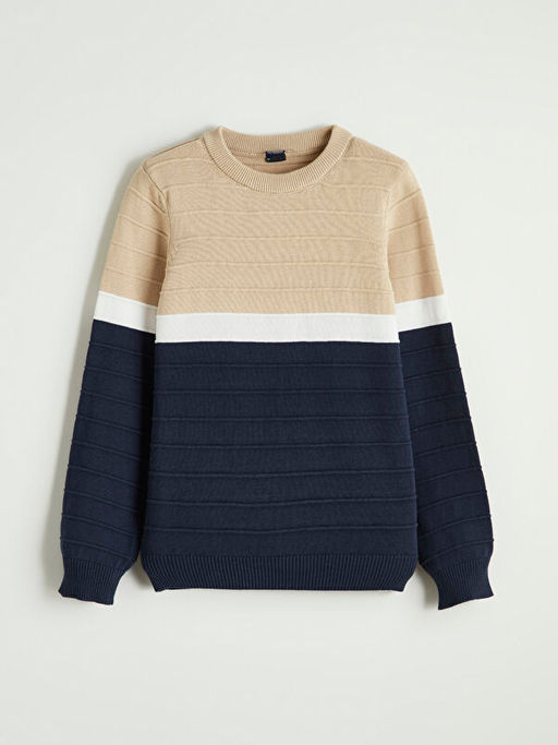 Bisiklet Yaka Renk Bloklu Erkek ?ocuk Kazak