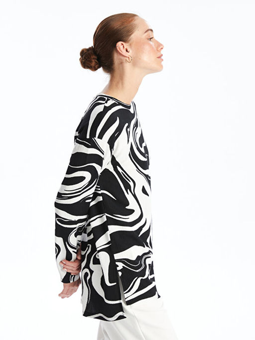 Bisiklet Yaka Desenli Kad?n Sweatshirt Tunik