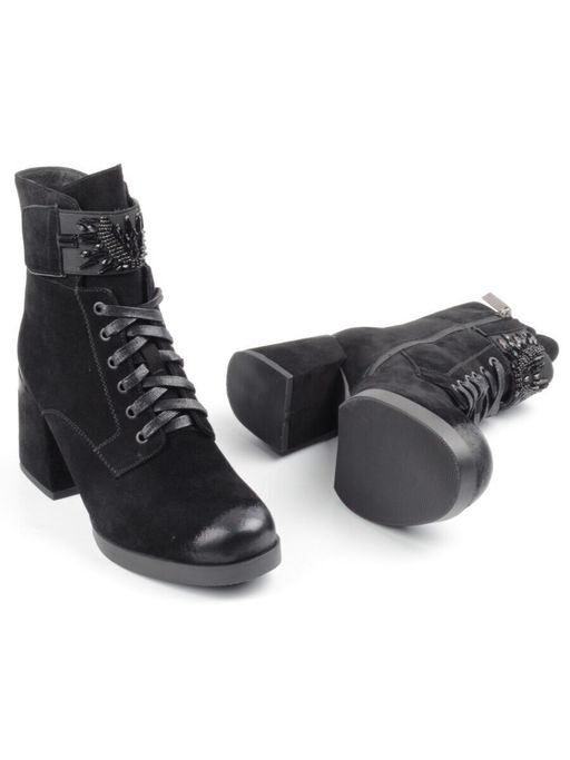 04-R135-1 BLACK Ботинки зимние женские (натуральная замша, натуральный мех) - Фабричный китай фото 18