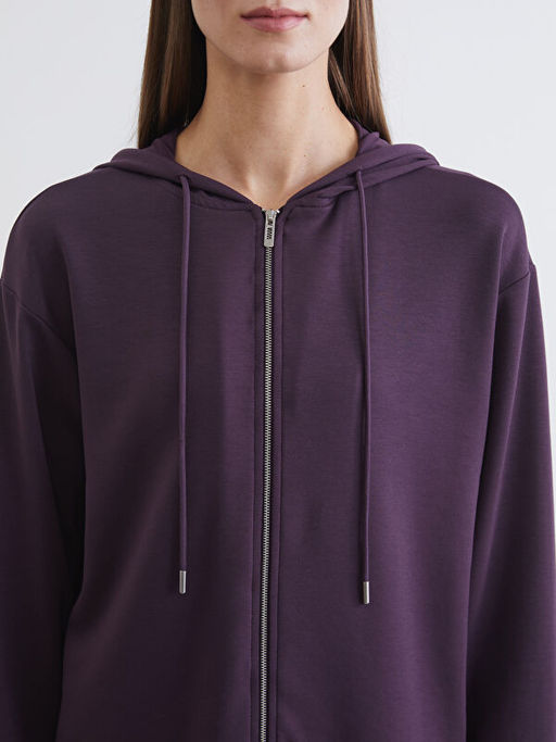 Kap??onlu Oversize Kad?n Fermuarl? Sweatshirt