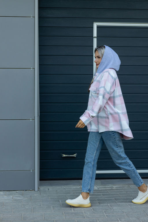 Рубашка женская в клетку с капюшоном РЖКК-01