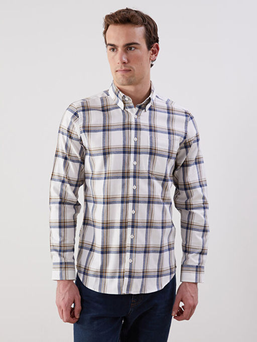 Regular Fit Uzun Kollu Ekose Gabardin Erkek G?mlek