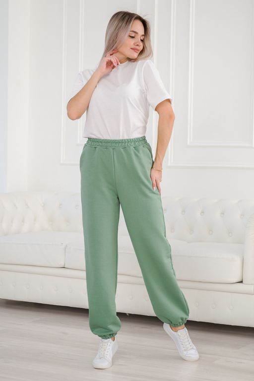 Брюки женские из футера петля Прогулка фисташка - Амадэль фото 12