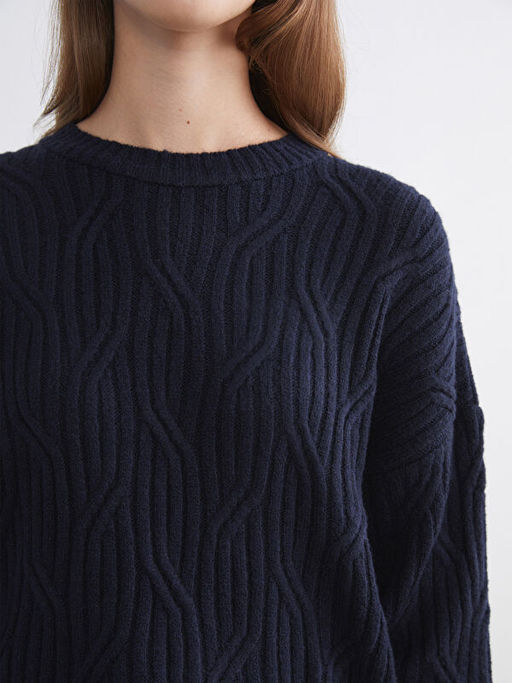 Bisiklet Yaka Kendinden Desenli Kad?n Triko Kazak