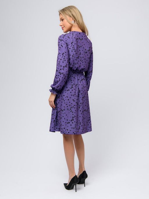 Платье фиолетовое с принтом и длинными рукавами - 1001dress фото 3