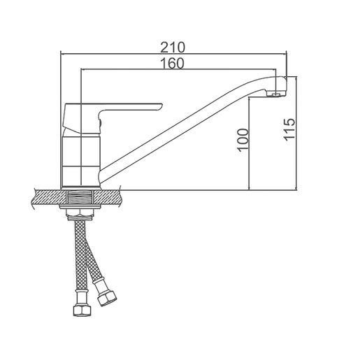 Смеситель для кухни Accoona A4266P, с гайкой, гусак короткий, силумин, оранжевый