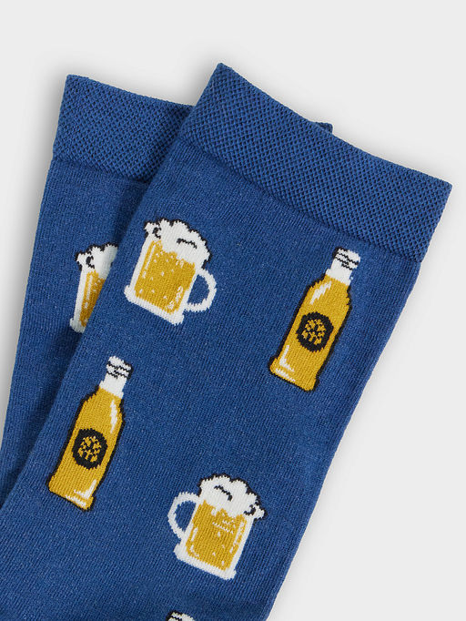 Цена за 5 пар! Носки мужские высокие синие с узором в виде пивных бокалов и бутылок - Mark formelle фото 4