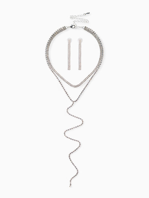 Набор 2 предмета: колье-чокер, серьги Блеск, белый в серебре