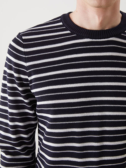 Bisiklet Yaka ?izgili Erkek Dokulu Triko Kazak