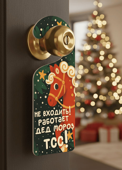 Табличка на дверь (Хенгер) из дерева iLikeGift "Не входить! Работает Дед Мороз!"