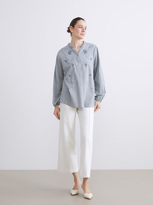 Ka??k Yaka ?i?ekli Kad?n G?mlek