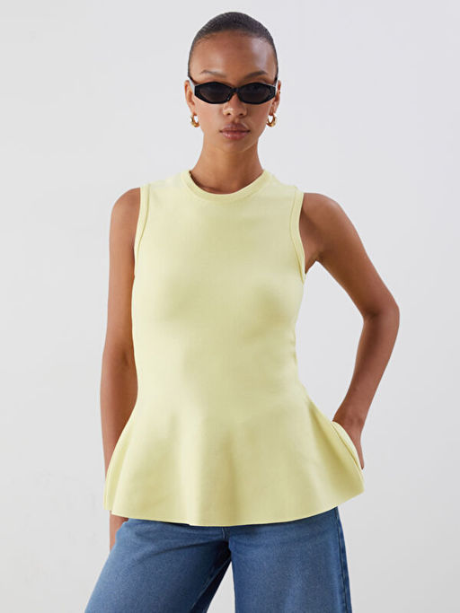 Bisiklet Yaka Peplum Triko Bluz