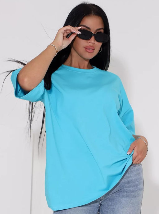 K11613 Футболка OVER SIZE (плотный хлопок) ЯР_БИРЮЗОВЫЙ