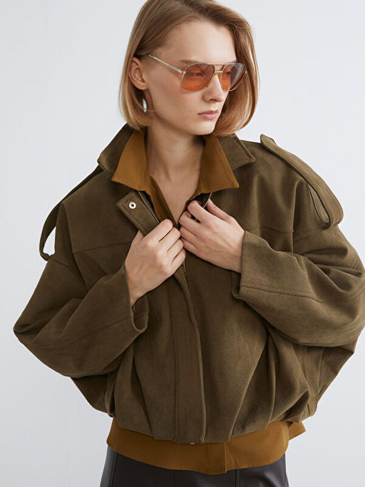 G?mlek Yaka Oversize Kad?n S?et G?r?n?ml? Ceket