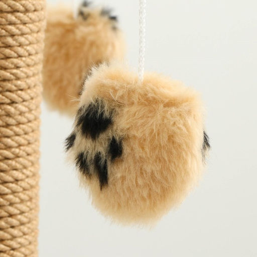 Когтеточка с тремя игрушками, 35 х 35 х 53 см, бежевая с черными лапками - Пижон фото 2