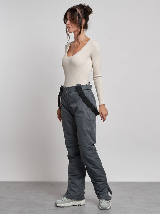 Полукомбинезон утепленный женский зимний горнолыжный серого цвета 7607Sr - Colannia фото 14