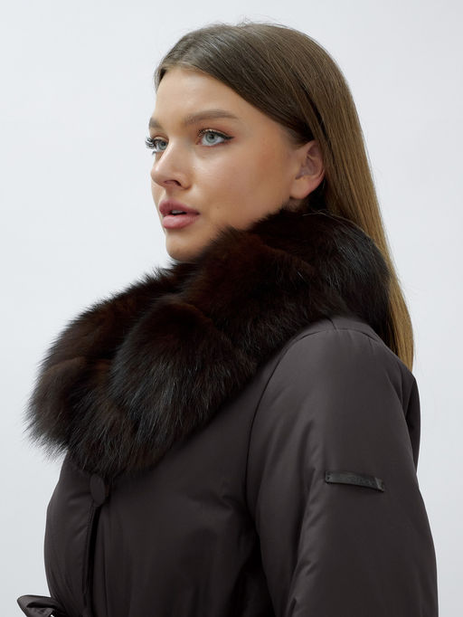 Пальто зимнее женское с мехом песец люкс класса темно-коричневого цвета 5071TK - Mtforce фото 10