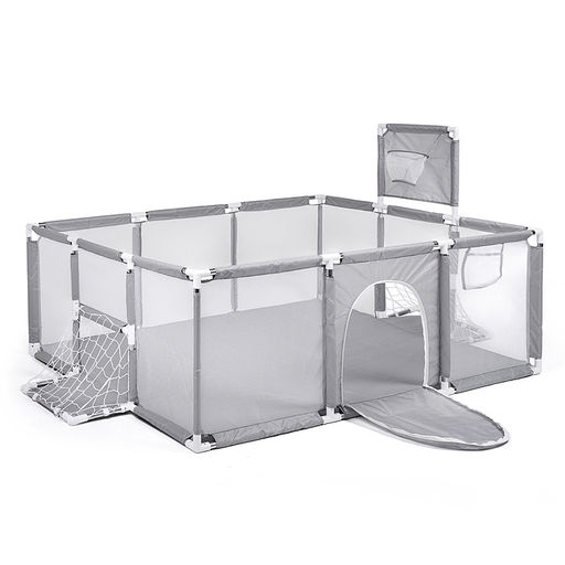 Манеж детский прямоугольный с баскетбольным кольцом и воротами (120*180*60) цвет серый